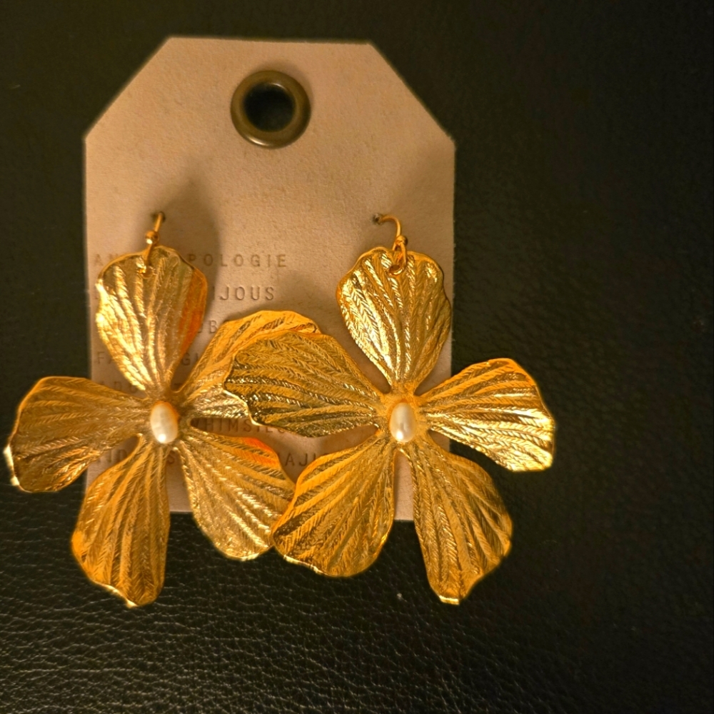 Anthropologie Gold Floral Earrings